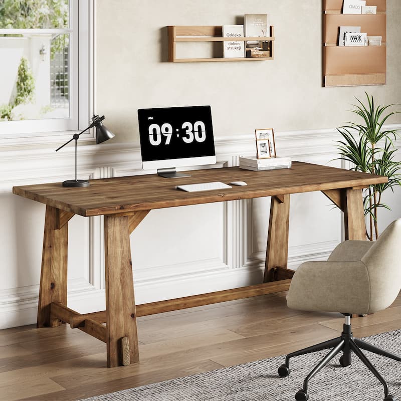 63" Solid Wood Office Desk, Farmhouse Executive Computer Desk