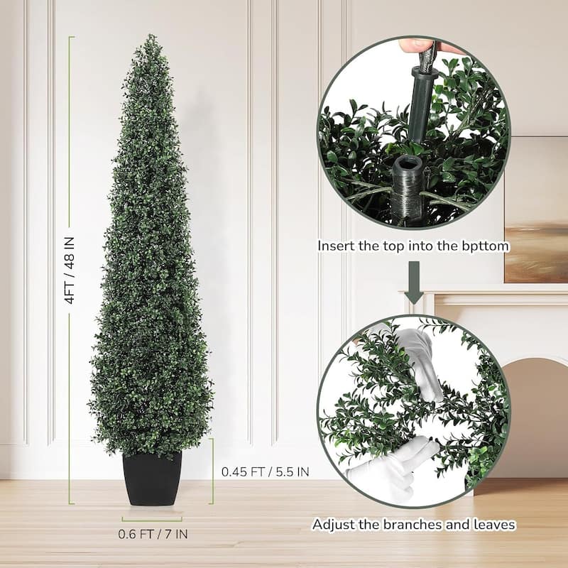2 pcs Artificial Boxwood Tree for Home Office Indoor Outdoor Decor