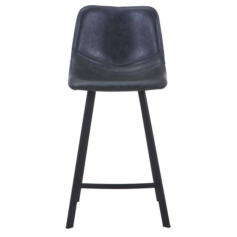 Elland Modern Minimalist Leather Upholstered Bar Stool with Accent Black Metal Base and Back Support for Home Bar or Kitchen