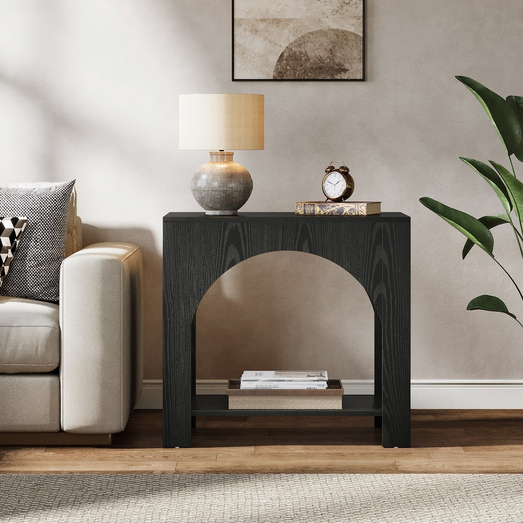 Rustic Wood End Table 2 Tier Side Table with Storage for Living Room