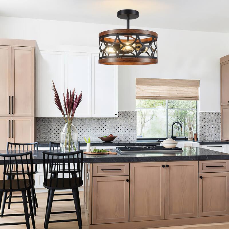 3-Light Metal Hanging Semi-Flush Mount Light Ceiling Light for Kitchen Island
