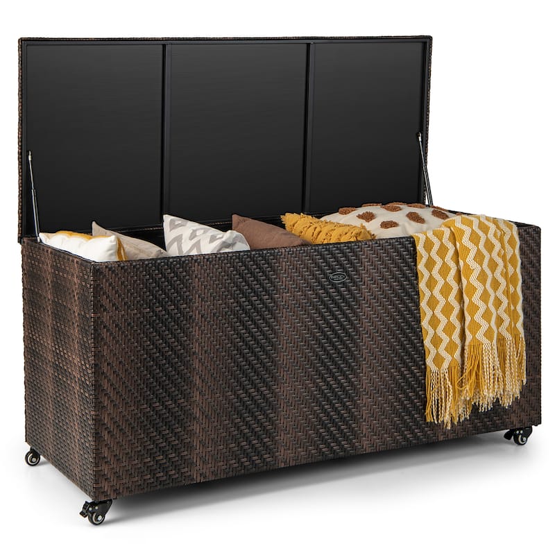 Costway 96 Gallon Patio Rattan Storage Deck Box Container Garden Liner - See Details - Mix Brown