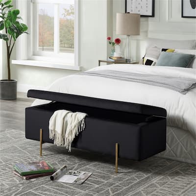 Velvet Storage Bench with Metal Legs