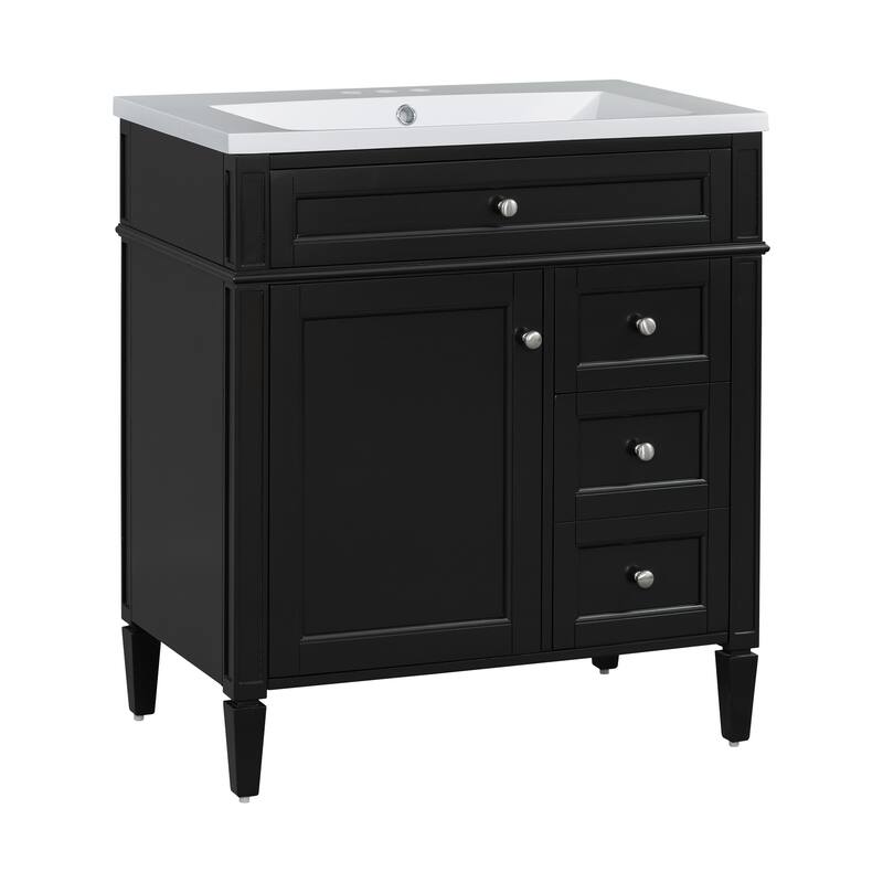 Roomfitters 30" Vanity with Sink, Bathroom Cabinet with 2 Drawers and Tip-out Tray, Modern Freestanding Design