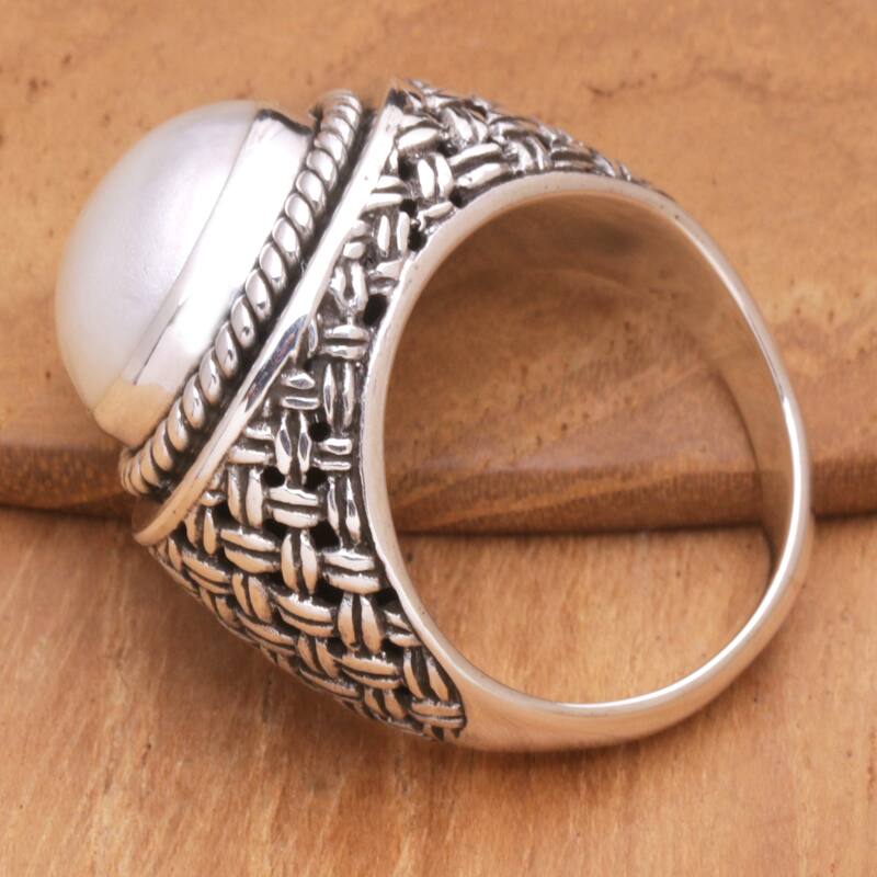 Novica Handmade White Wave Cultured Pearl Cocktail Ring