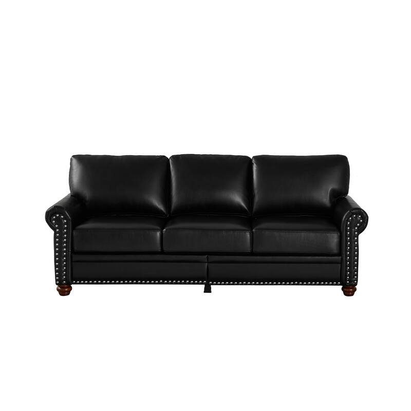 Faux Leather Sofa with Storage, ,Oversized Upholstered 3 Seater Sofa, Deep Seat Sofa with Nailhead Trim & Rolled Armrests
