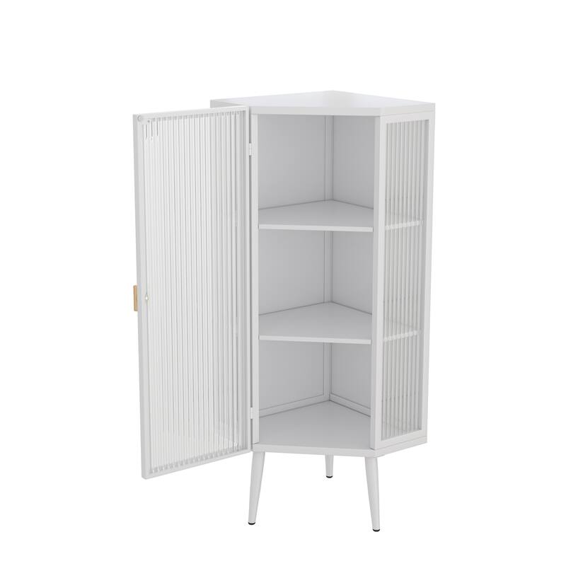 22.25" Floor Coner Cabinet, Three Tiers with Tempered Glass Doors and Storage Shelves for Bathroom, Living Room and Bedroom