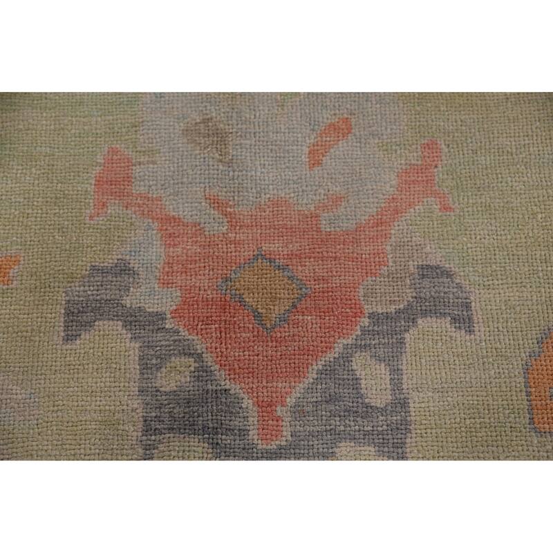 Hand Knotted Oriental 100% Wool Carpet Transitional All-Over Green Oushak Area Rug - 11' 4'' X 8' 8''