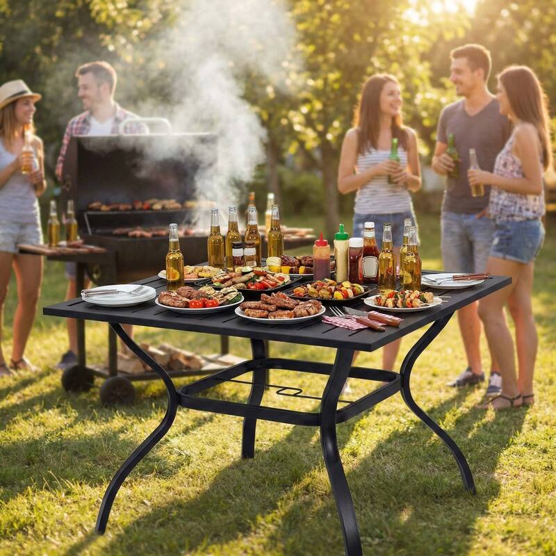 Metal Steel Slat Patio Dining Table Square Backyard Bistro Table Outdoor Furniture Garden Table