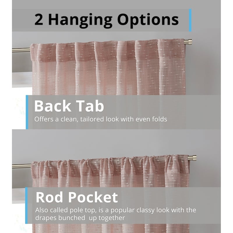 HLC.ME Emily Faux Linen Semi Sheer Transparent Rod Pocket Back Tab Lightweight Window Curtains Wide Panels, Pair
