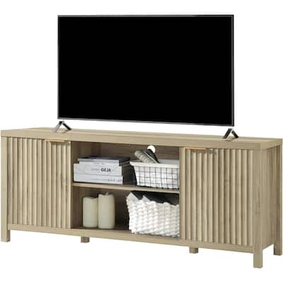 Fluted TV Stand for 65 Inch TV, Modern TV Console Table with Open Shelves & 2 Storage Cabinets, Entertainment Center