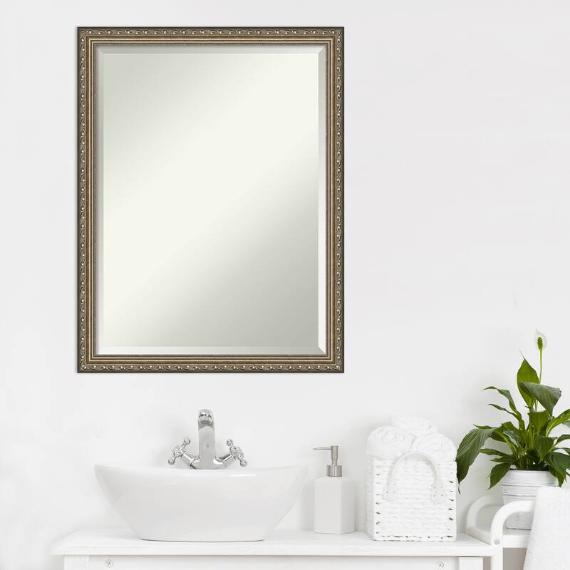 Beveled Wood Bathroom Wall Mirror - Parisian Silver Frame