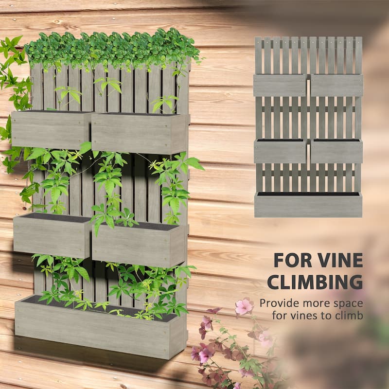 Outsunny Raised Garden Bed with Trellis for Vine Climbing Plants, Flowers, 39" Tall Wall-Mounted Wood Planter Box