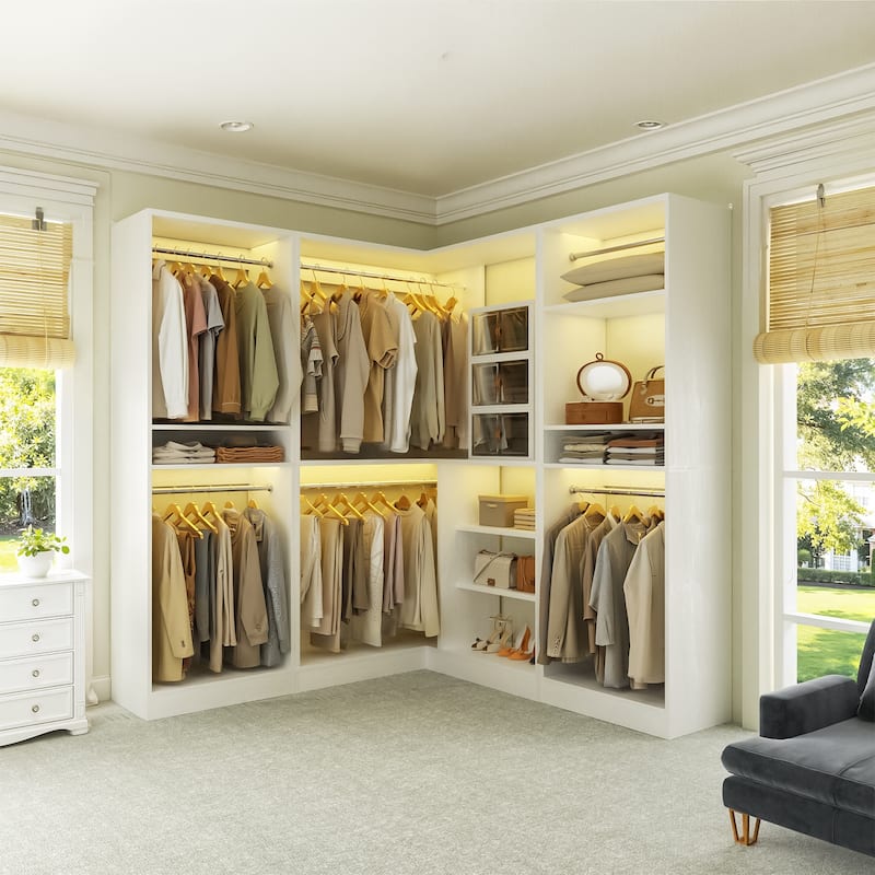 Cimly Set of 3 Closet System with Hanging Rods, Corner Closet Organizer with Adjustable Storage Shelves