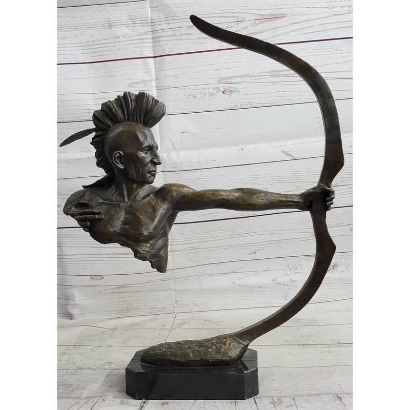Native American Indian Mohawk Archer Bow Bronze Sculpture Statue Figure 17 Inches