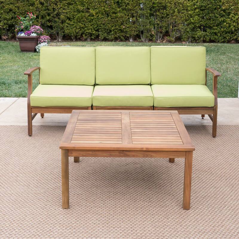 Perla Outdoor Acacia 4-pc. Cushioned Sofa and Table Set by Christopher Knight Home