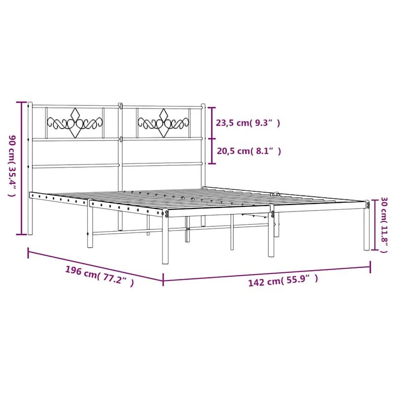 vidaXL 12 Inches White Full Size Metal Bed Frame No Mattress - 77.2" x 55.9" x 35.4"