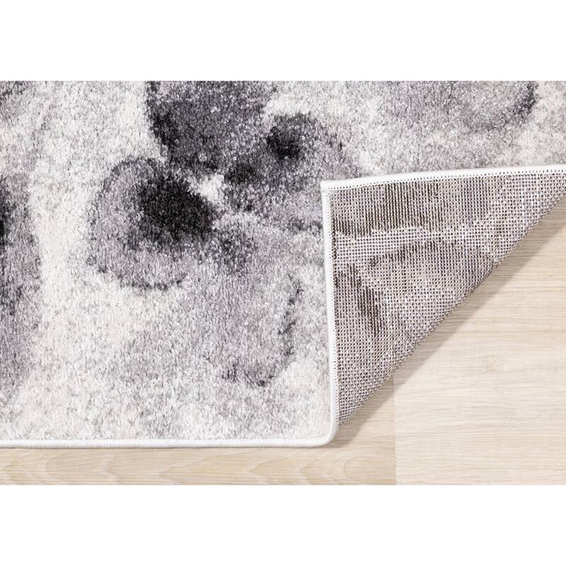 White Grey Neutral Flowers Frieze Area Rug