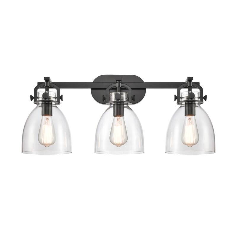 Innovations Lighting 410-3W-12-27 Newton Bell Vanity Newton Bell 3 - Matte Black / Clear