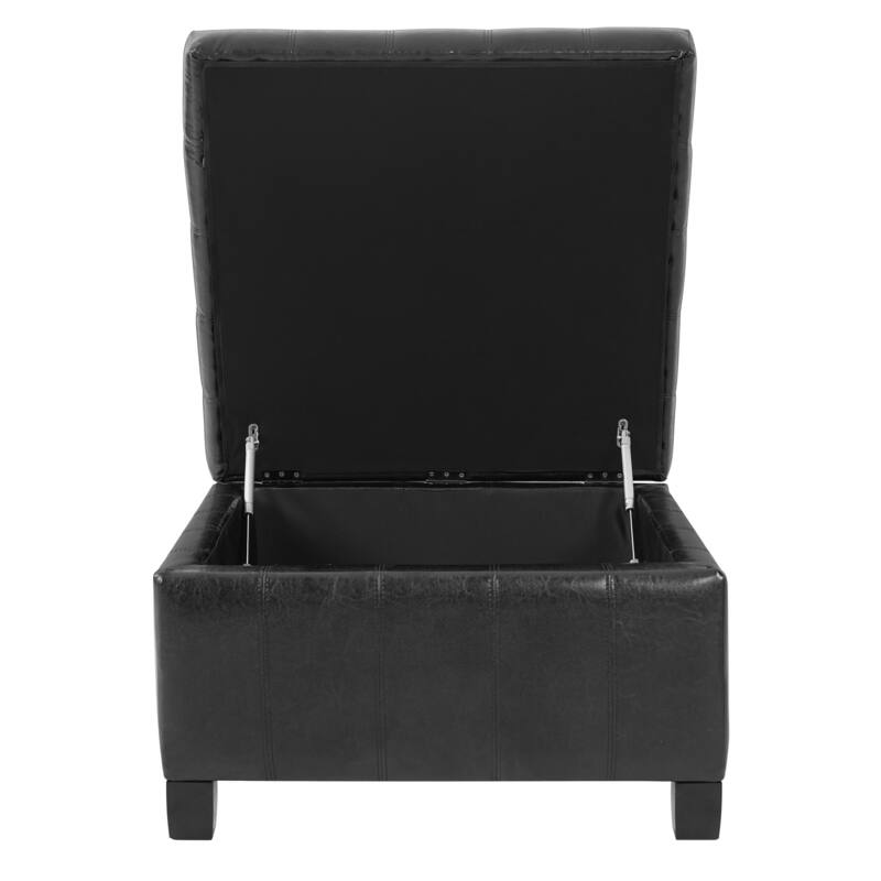 30.25" Square PU Storage Ottoman with Lift-Top & Rubber Wood Legs