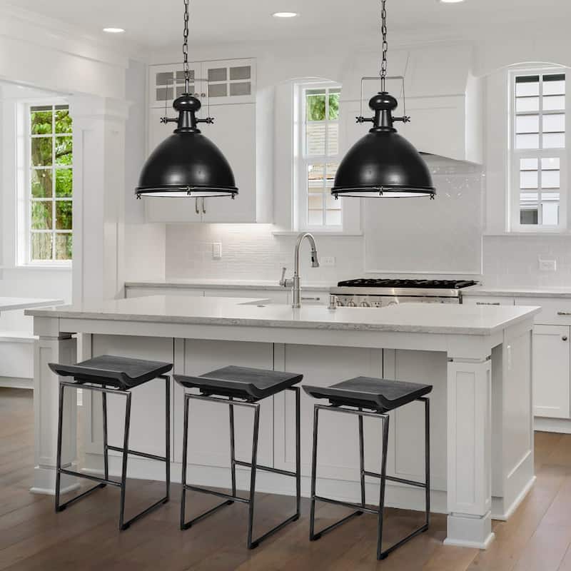Givens Black Solid Wood Seat with Black Metal Frame Counter Stool - 14"W x 15.8"D x 25.8"H