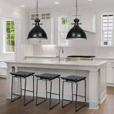 Givens Black Solid Wood Seat with Black Metal Frame Counter Stool - 14"W x 15.8"D x 25.8"H