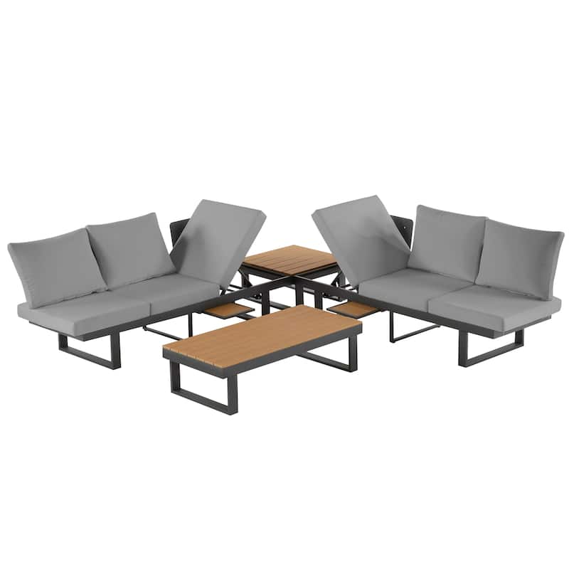 Outdoor Modular Sectional Sofa Set with Coffee Table, Side Table, and Adjustable Reclining Seats