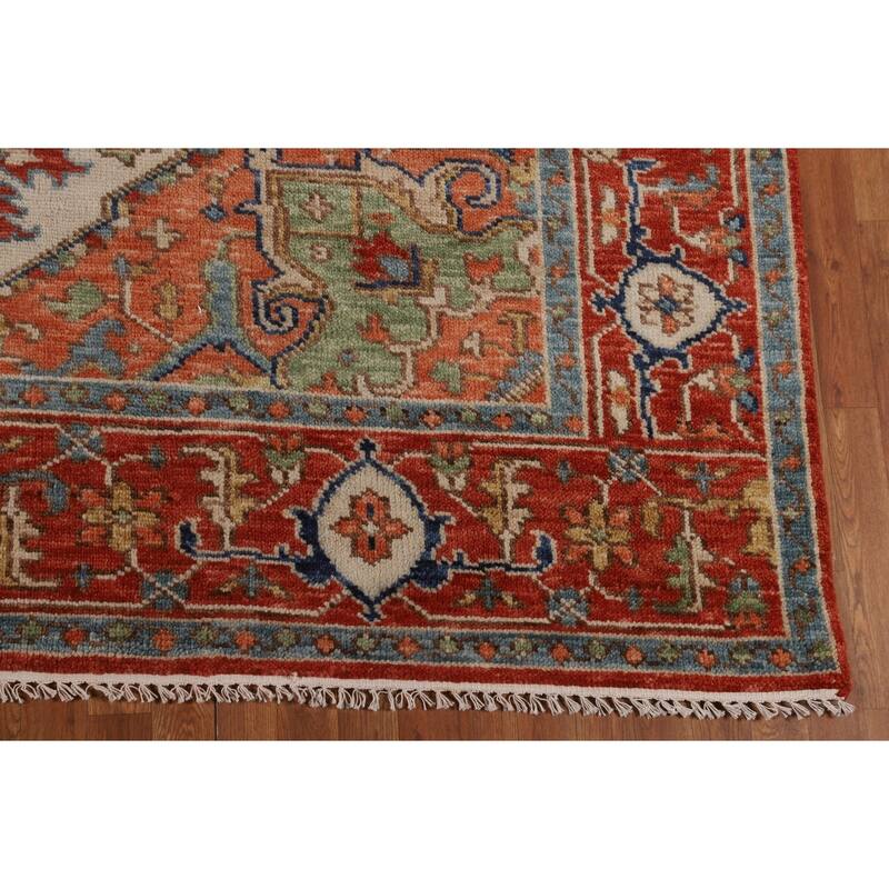 Orange & Ivory Heriz Serapi Indian Area Rug Hand-Knotted Wool Carpet - 8'9"x 11'10"