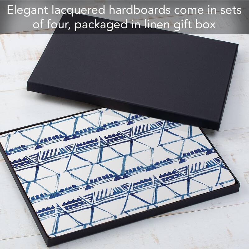 Indigo Triangles Decorative Hardboard Placemats with Protective Cork