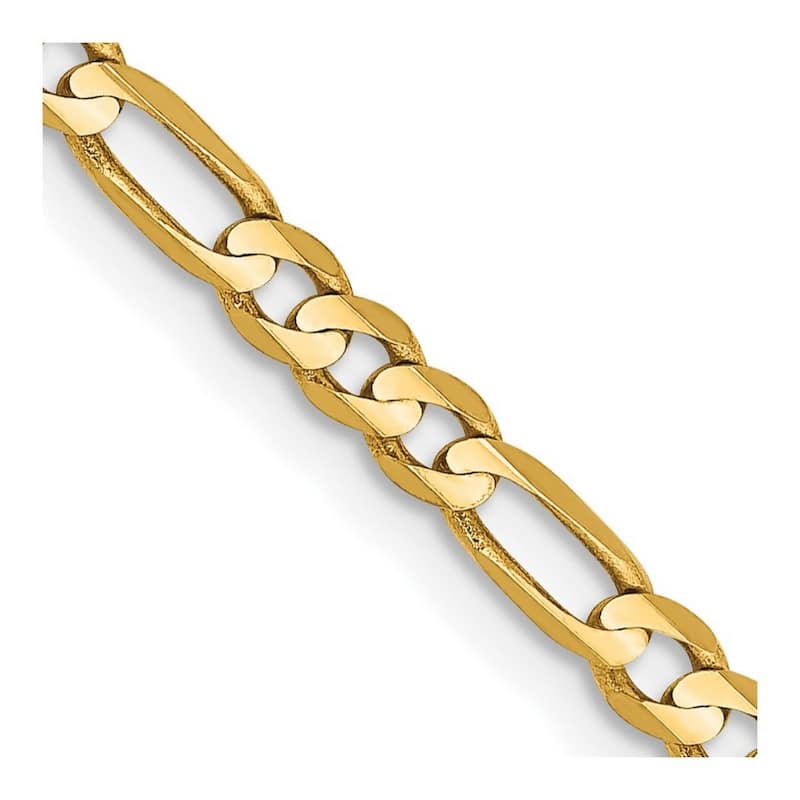 Curata 10k Yellow Gold Unisex Solid 3mm Concave Figaro Chain Bracelet Options: 7" 8" 9"
