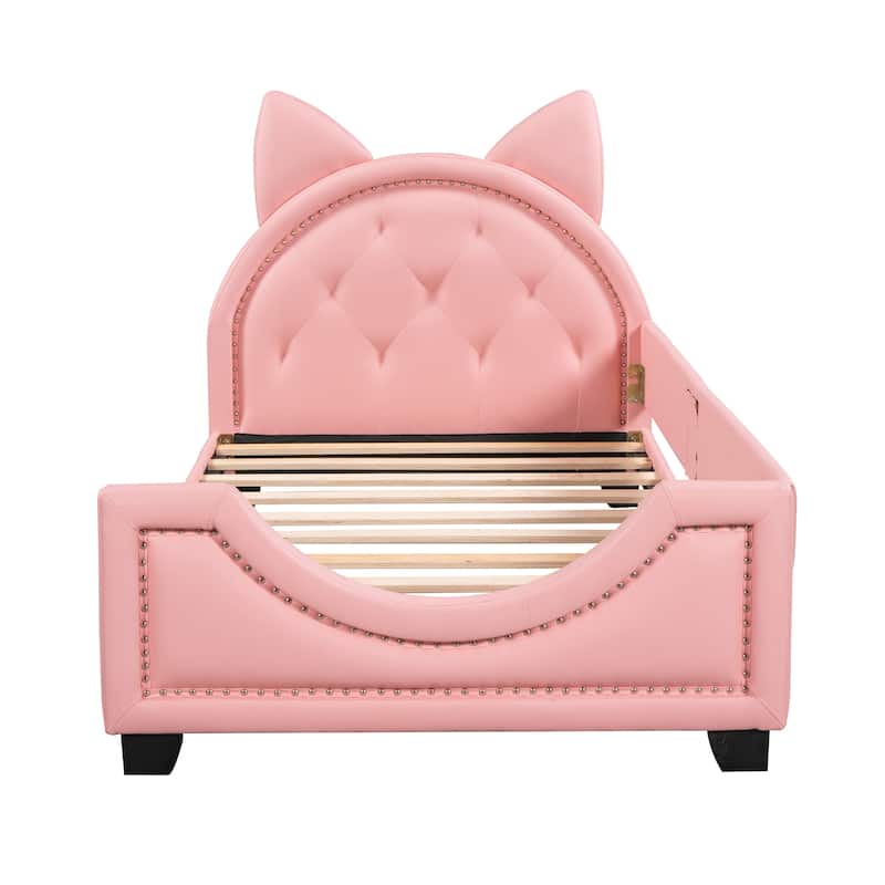 Adorable Twin Daybed with Plush Ears Headboard, White/Pink