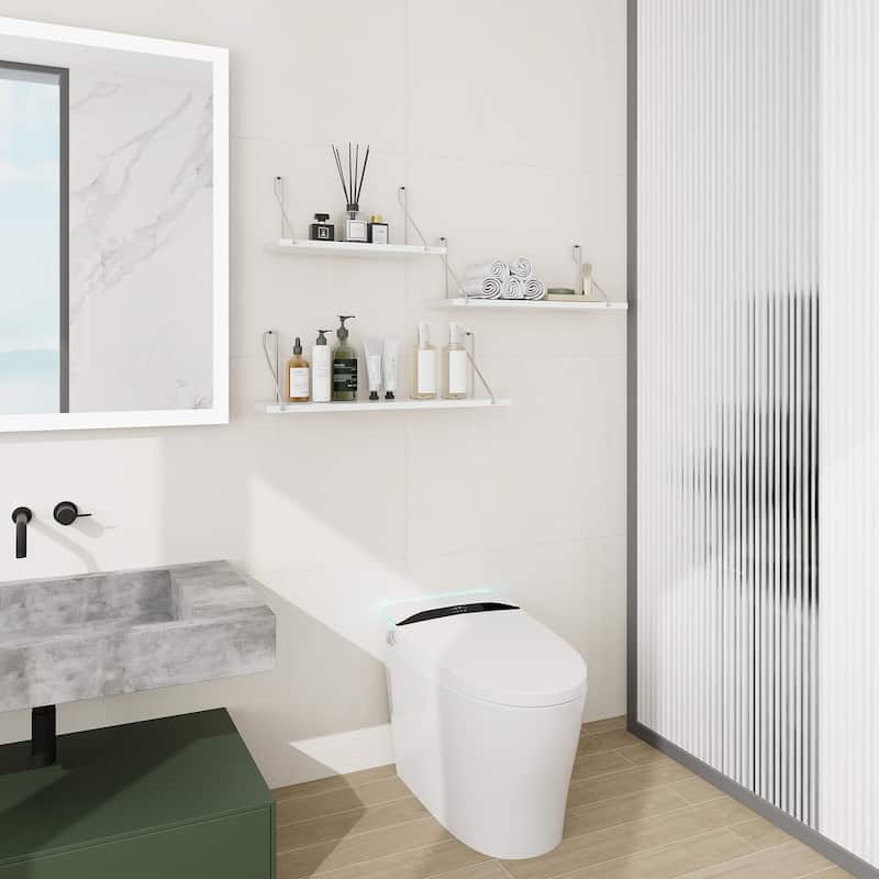 Floating Shelves for Wall with Silver Metal Brackets White for Bedroom Living Room - 23.62 x 5.91 x 5.91 inch