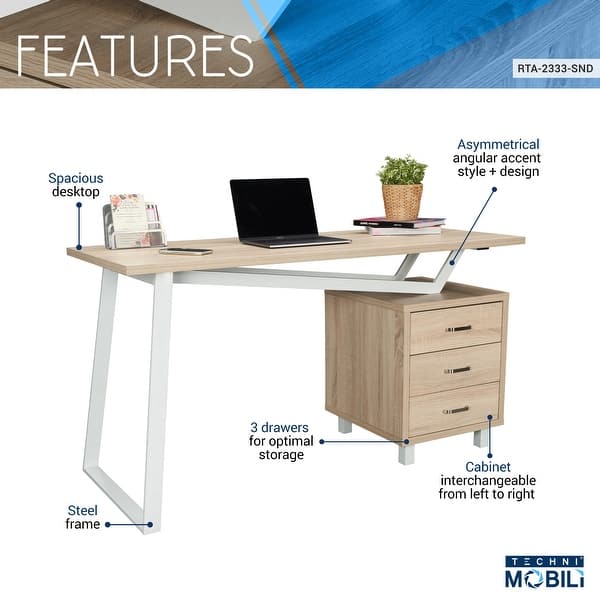Modern Design Computer Desk,With 3 Drawers Left and Right