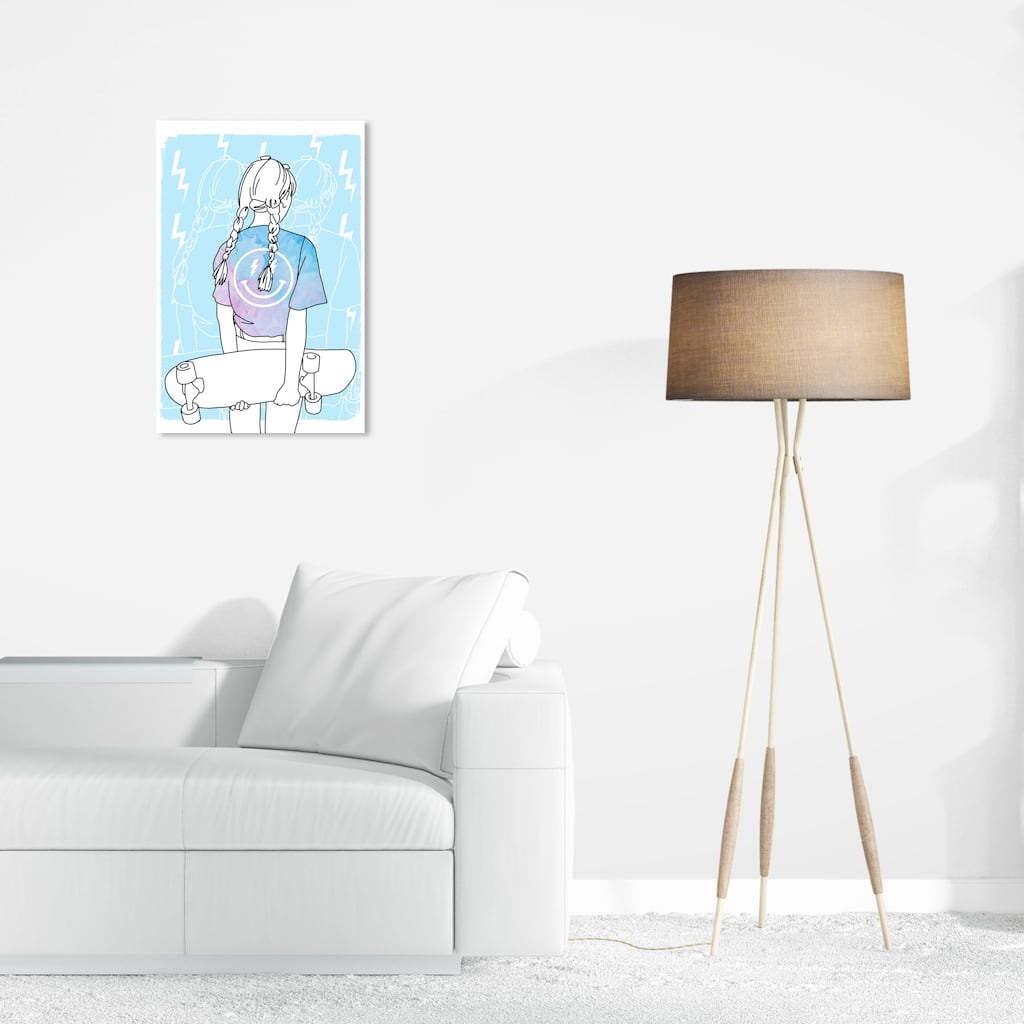 Wynwood Studio Canvas Sports and Teams Lightning Skater Contour Blue and Pastel Blue Modern & Contemporary Wall Art Canvas Print