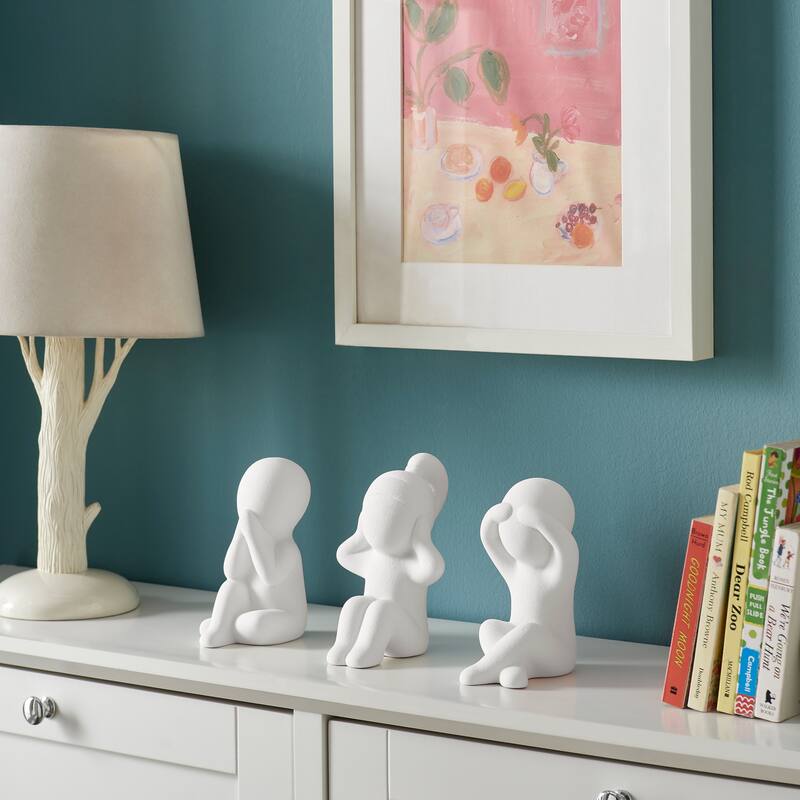 Hans White Abstract Three Wise Children Matte Ceramic Sculpture Set