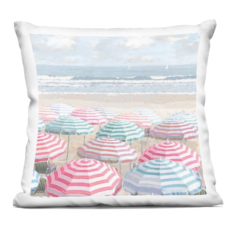 Stupell Bright Beach Umbrellas Scene Decorative Printed Throw Pillow Design by Amber Sterling - Accent - Polyester - Pink - Single