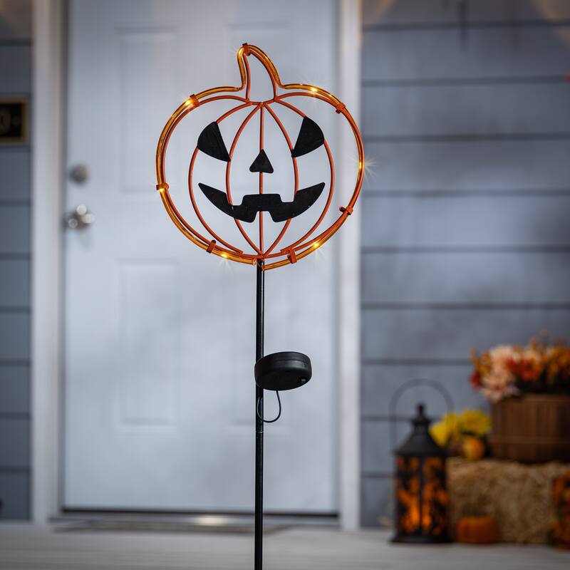 31.8 in. Solar Powered Illuminating Metal Halloween Pumpkin Face Yard Stake