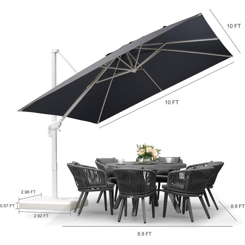 PURPLE LEAF White Square Cantilever Patio Umbrella With Base