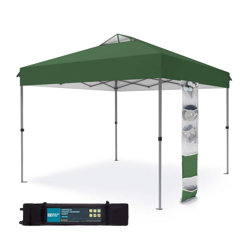 10' x 10' Pop Up Outdoor Canopy Tent Commercial Instant Reinforce Canopies with Wheel Carry Bag & Storage Pocket - Green