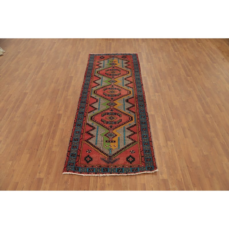 Hand Knotted Oriental 100% Wool Carpet Traditional Geometric Coral Ardebil Runner Rug - 9' 4'' X 3' 6''