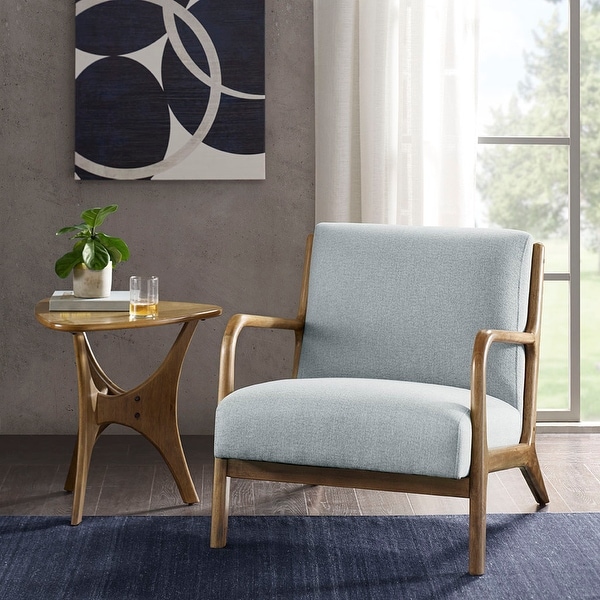 Mid Century Armchair with Wood Frames, Fabric Upholstered