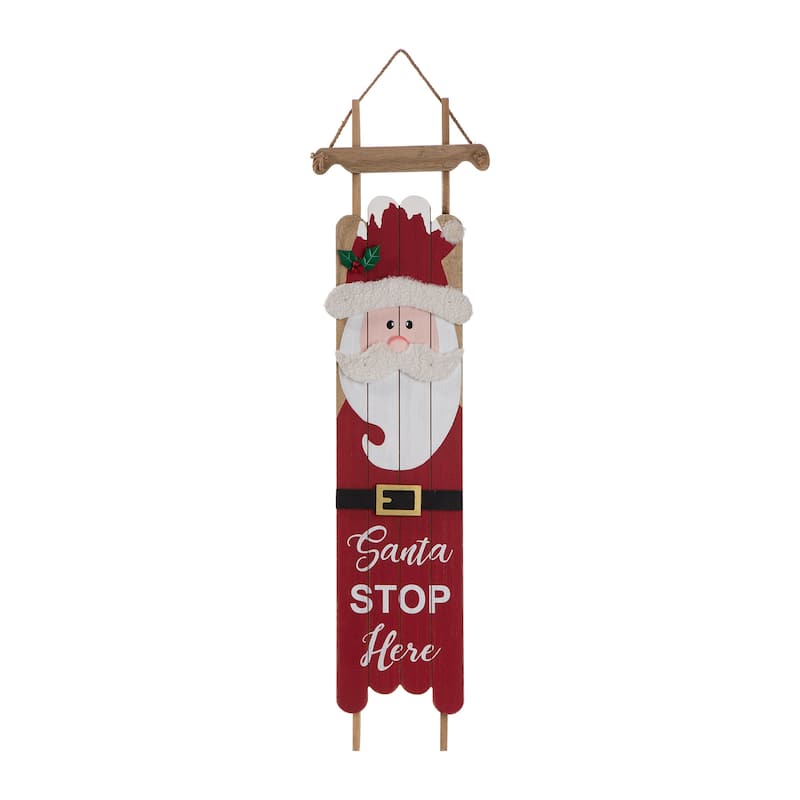 Glitzhome 42"H Wooden Christmas Sleigh Snowman or Santa Porch Sign - Santa