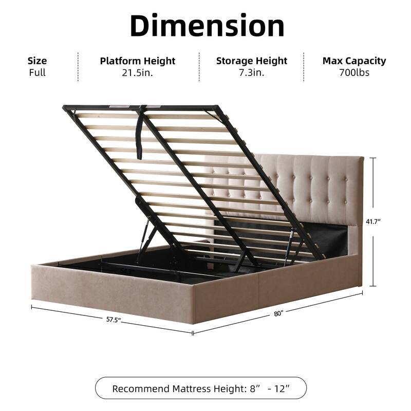 Plywood Frame Upholstered Platform Bed with Lift-up Storage
