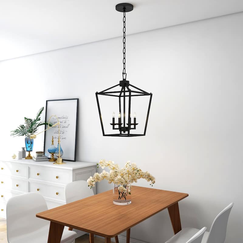 Cage Chandelier 4-Light Lantern Square Light Pendant
