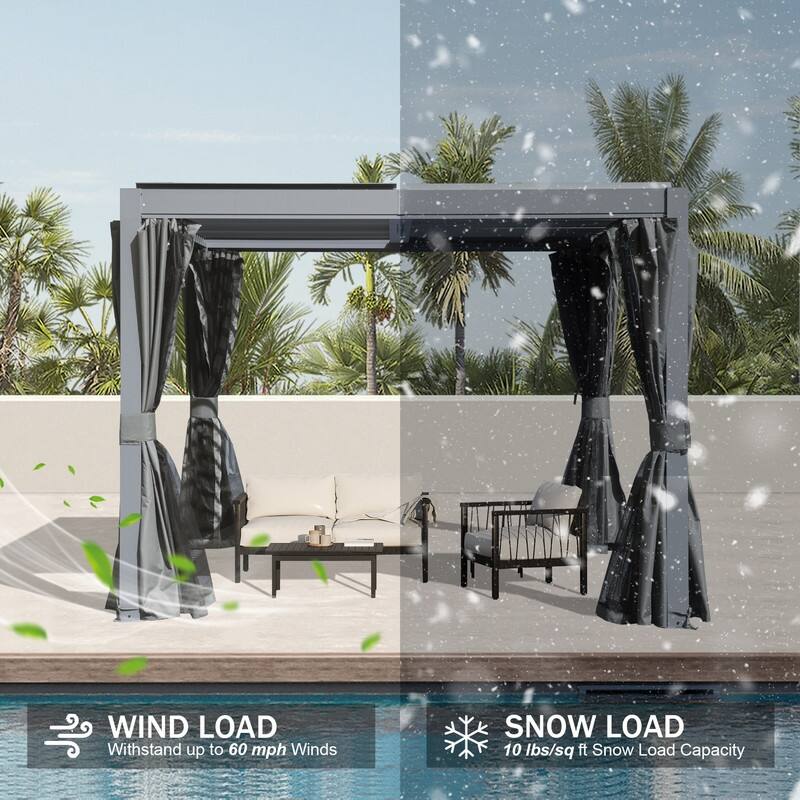 Domi Louvered Pergola 10' x 10', Aluminum Outdoor Pergola with Adjustable Louvers, Full Aluminum Frame, Built-in Gutter System