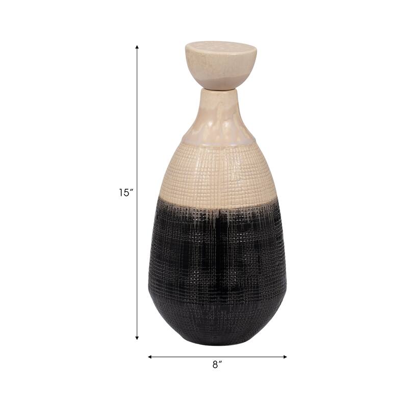 Sagebrook Home Alondra Unique Stoneware Vase with Lid, White, Novelty, Two-tone, Enrich Your Home Decor