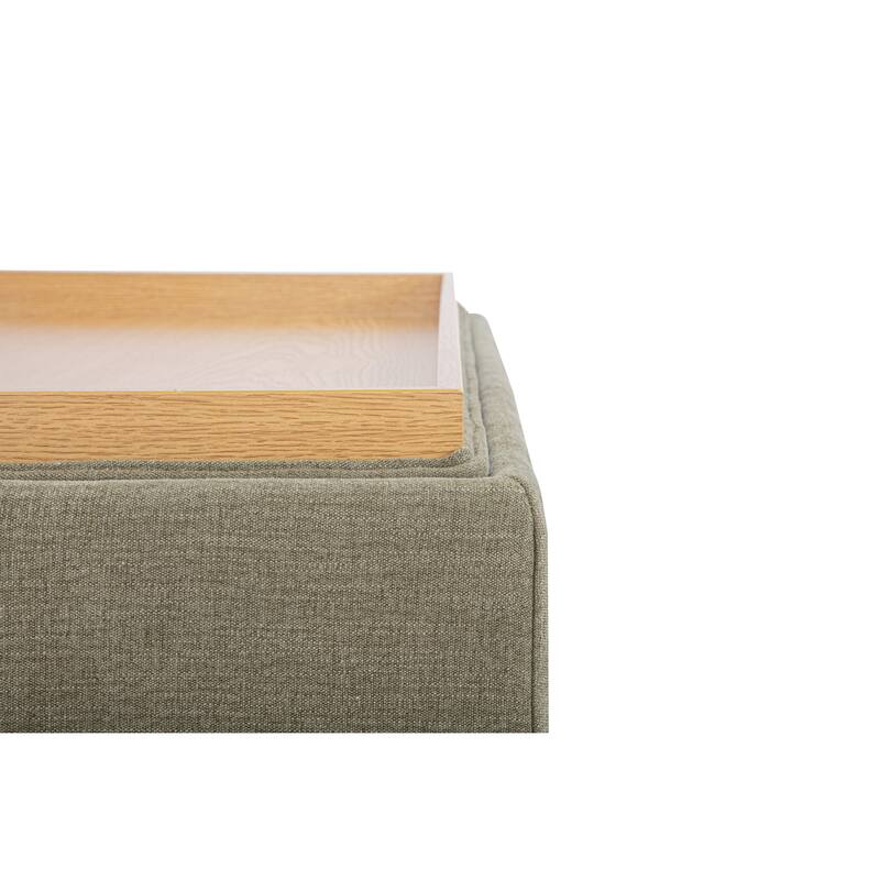 NADAAL STUDIOS Mirelda Ottoman, Flip-Top Upholstered Storage with Walnut-Look Tray Surface, Flecked Oat