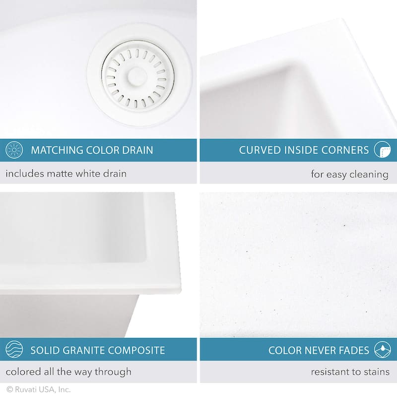 Ruvati 32 x 19 inch Granite Composite Undermount Double Bowl Kitchen Sink - Arctic White - RVG2388WH