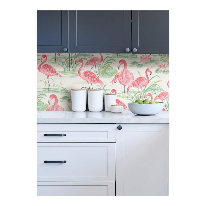 NuWallpaper Pink Flamingo Beach Peel & Stick Wallpaper - 216in x 20.5in x 0.025in
