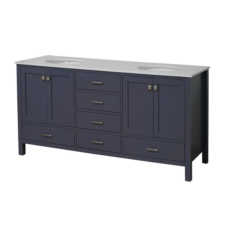 KitchenBathCollection Horizon 72" Double Bathroom Vanity with Engineered White Top